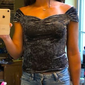 Small American Eagle Velour Off The Shoulder Top